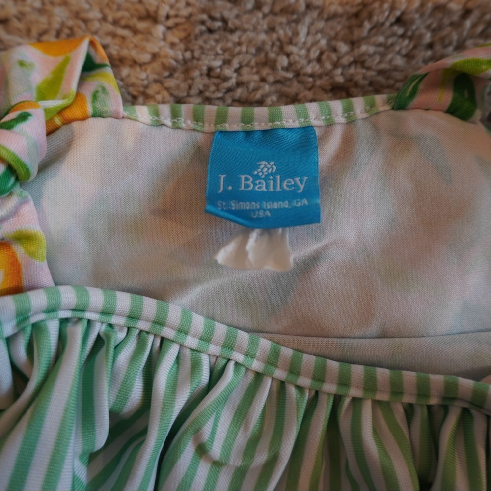 3T J. Bailey Lemon Print One-Piece Swimsuit with Green Stripe Ruffle - Picture 3 of 6